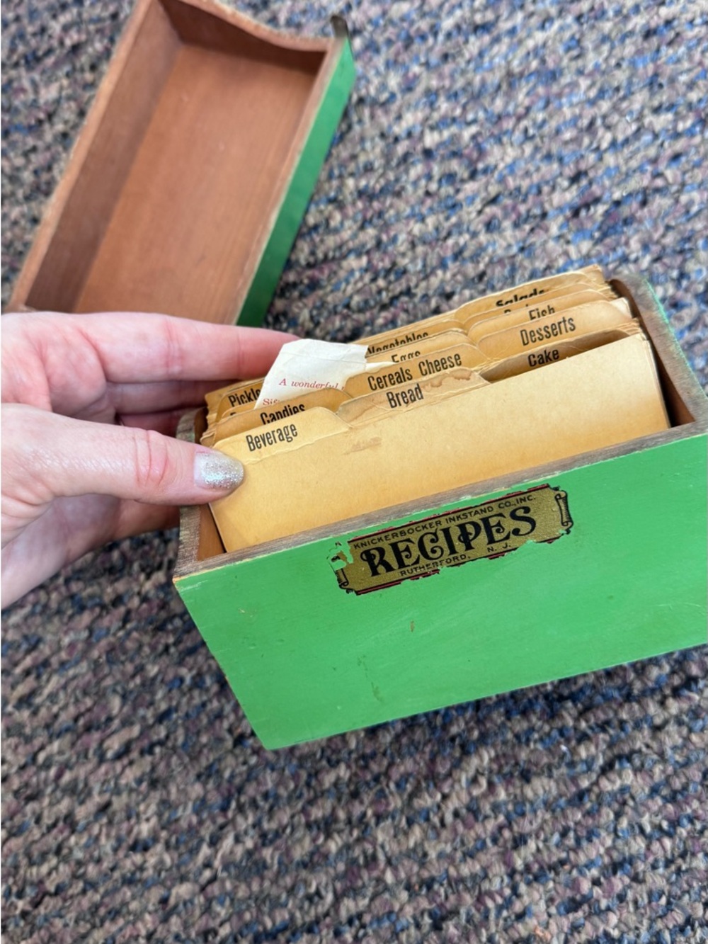 Knickerbocker-Instand Vintage Recipe Box Green Shabby Chic - Picture 6 of 9
